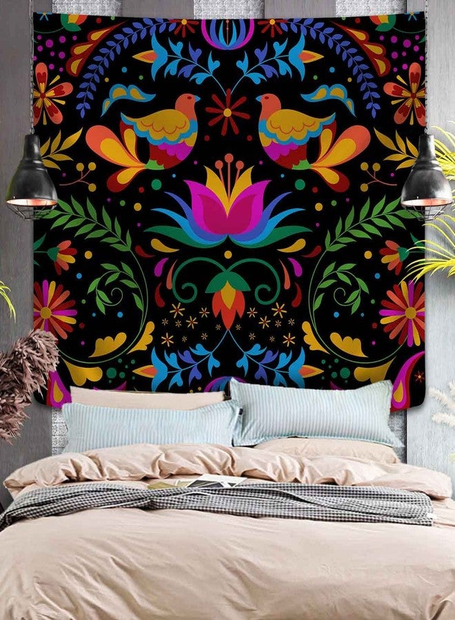LshyMn نسيج جداري مكسيكي من LshyMn، مزين برسومات طيور عرقية وأزهار ملونة، مقاس 80 × 60 بوصة، مناسب لتزيين الغرف وغرف النوم، GTLSMN108 - Image 4
